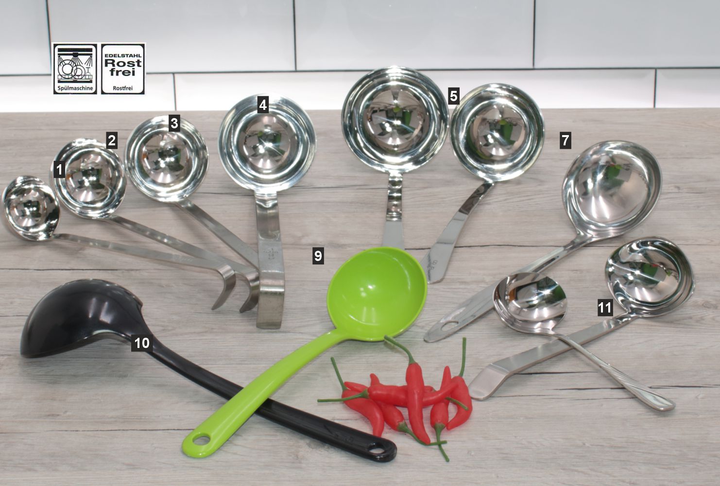 Küchenhelfer Schöpfkellen mit Nummernleitsystem Küchenhelfer Schöpfkellen mit Nummernleitsystem