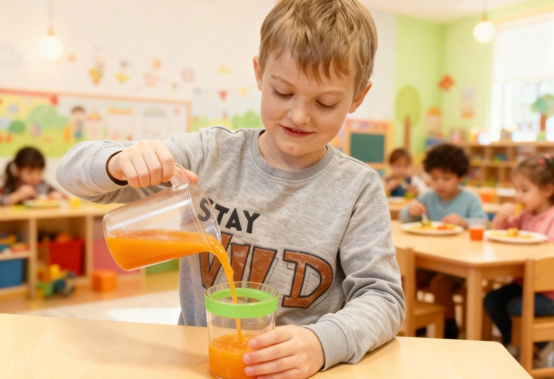 Kategoriebild Küche und Haushalt, Junge mit Kanne und Glas