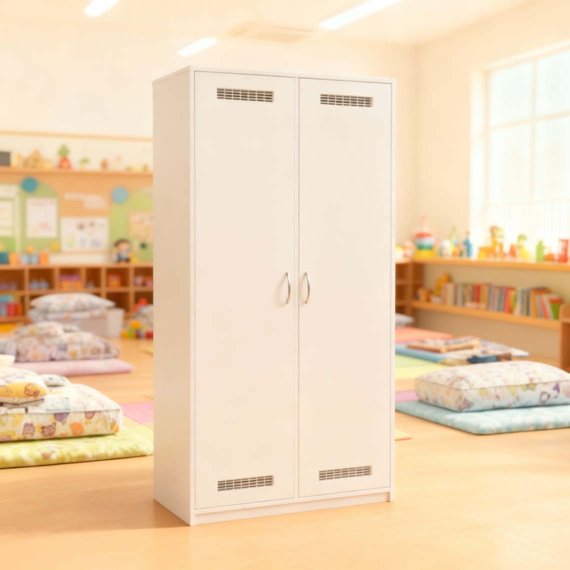 Liegepolsterschrank mit Bettzeugfächern unten in weiß, Ambientebild