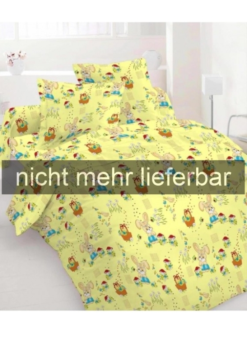 AUSVERKAUFT Bettwäsche "Hase gelb", 100 % Baumwolle, 40×40 + 75×100 cm, Hotelverschluss