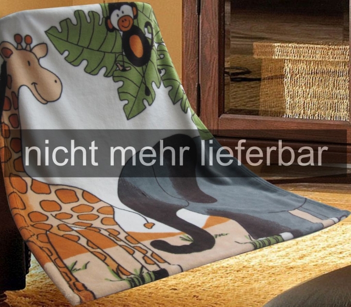 Kuscheldecke 75 x 100 cm, Motiv "Dumbo, Giraffe & Affe", trocknergeeignet