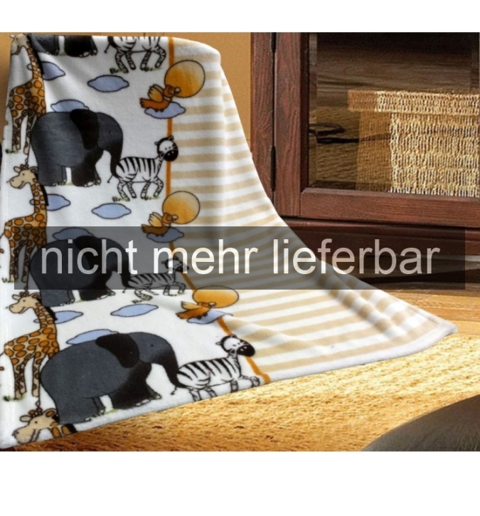 Kuscheldecke 75 x 100 cm, Motiv "Giraffe, Elefant und Zebra", trocknergeeignet
