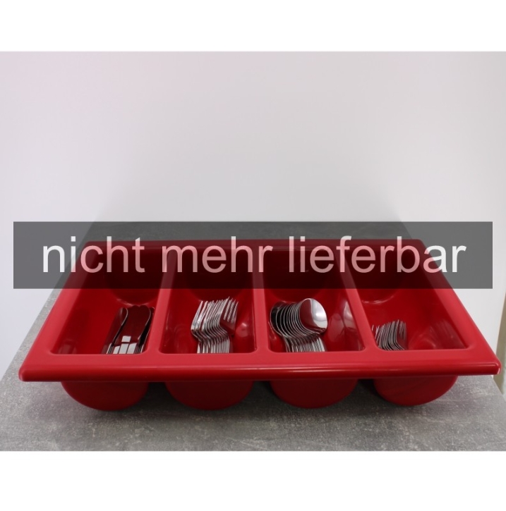 AUSVERKAUFT Besteckkasten mit 4 Mulden, Kunststoff, 53 x 32,5 cm (=GN 1/1), Höhe 10 cm rot