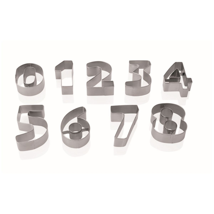 Ausstechformen-Set Zahlen, Edelstahl, 9 Zahlen 0-9 (6 und 9 = 1 Form) (je 7,5 x 2,5 cm)