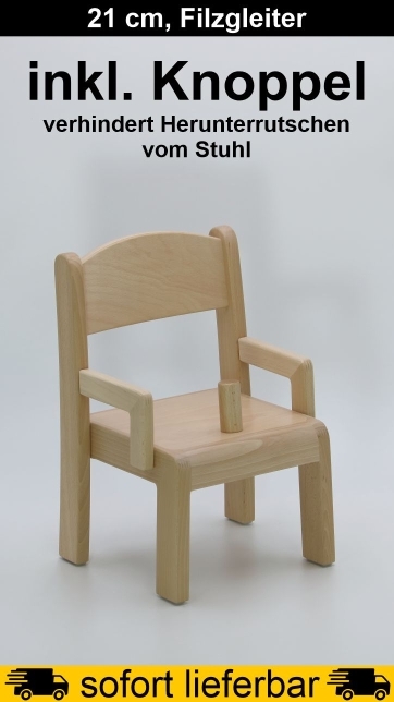 Stuhl ERIC mit Armlehnen Typ 1, MIT KNOPPEL, Sitzhöhe 21 cm, Filzgleiter