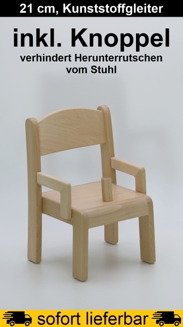 Stuhl ERIC mit Armlehnen Typ 1, MIT KNOPPEL, Sitzhöhe 21 cm, Kunststoffgleiter