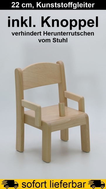 Stuhl ERIC mit Armlehnen Typ 1, MIT KNOPPEL, Sitzhöhe 22 cm, Kunststoffgleiter