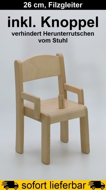Stuhl ERIC mit Armlehnen Typ 1, MIT KNOPPEL, Sitzhöhe 26 cm, Filzgleiter