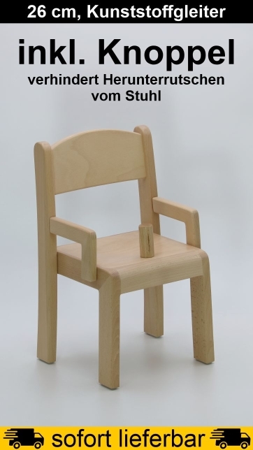 Stuhl ERIC mit Armlehnen Typ 1, MIT KNOPPEL, Sitzhöhe 26 cm, Kunststoffgleiter