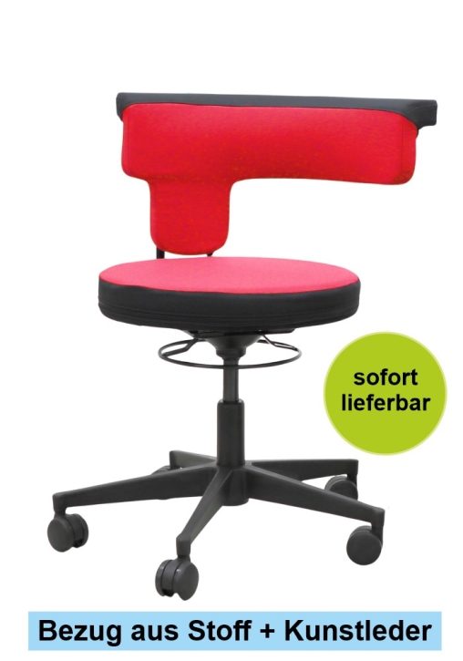 Heavy Sit, Sitzhöhe 40-50 cm, Hartbodenrollen, Bezug Stoff-Kunstleder 291-447 rot-schwarz