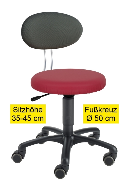 Erzieherstuhl LeitnerTwist Kiga mit Sattelsitz, Sitzhöhe 35-45 cm, Ø Fußkreuz 50 cm, 01 himbeere
