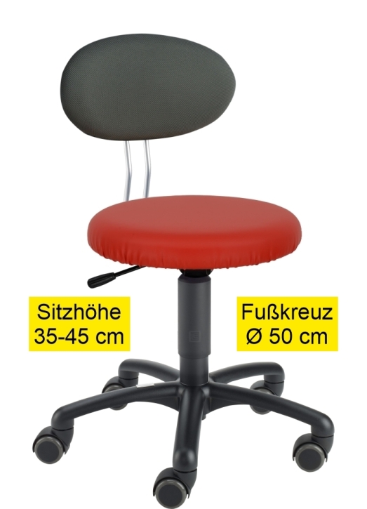 Erzieherstuhl LeitnerTwist Kiga mit Sattelsitz, Sitzhöhe 35-45 cm, Ø Fußkreuz 50 cm, 02 rot