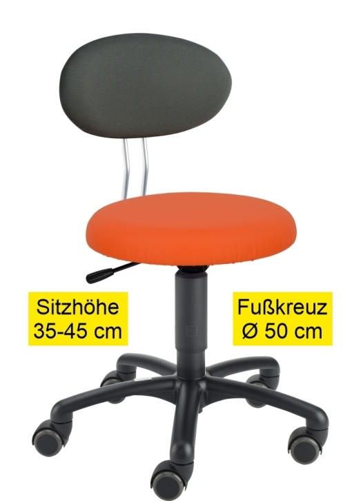 Erzieherstuhl LeitnerTwist Kiga mit Sattelsitz, Sitzhöhe 35-45 cm, Ø Fußkreuz 50 cm, 03 orange