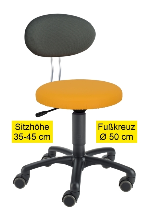 Erzieherstuhl LeitnerTwist Kiga mit Sattelsitz, Sitzhöhe 35-45 cm, Ø Fußkreuz 50 cm, 04 safran