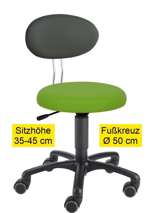 Erzieherstuhl LeitnerTwist Kiga mit Sattelsitz, Sitzhöhe 35-45 cm, Ø Fußkreuz 50 cm, 05 kiwi