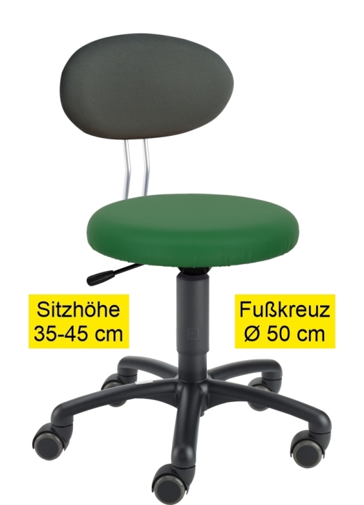 Erzieherstuhl LeitnerTwist Kiga mit Sattelsitz, Sitzhöhe 35-45 cm, Ø Fußkreuz 50 cm, 06 zucchini
