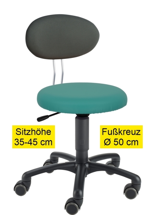 Erzieherstuhl LeitnerTwist Kiga mit Sattelsitz, Sitzhöhe 35-45 cm, Ø Fußkreuz 50 cm, 07 türkis