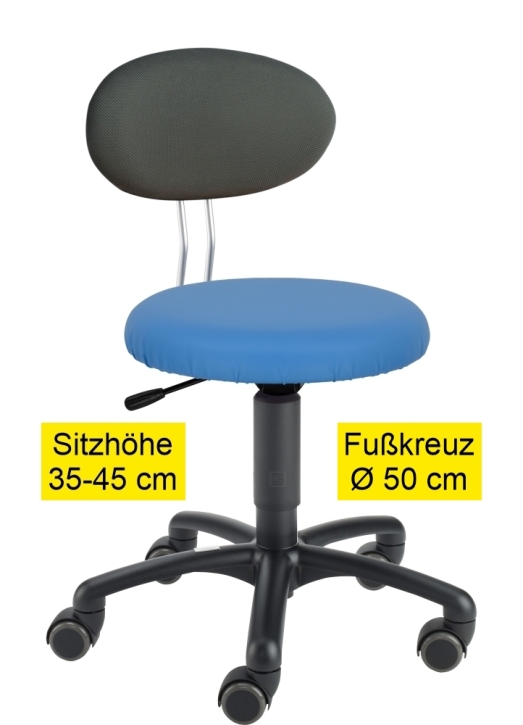 Erzieherstuhl LeitnerTwist Kiga mit Sattelsitz, Sitzhöhe 35-45 cm, Ø Fußkreuz 50 cm, 08 azur