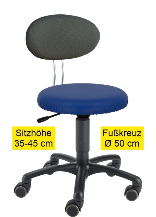 Erzieherstuhl LeitnerTwist Kiga mit Sattelsitz, Sitzhöhe 35-45 cm, Ø Fußkreuz 50 cm, 09 saphir