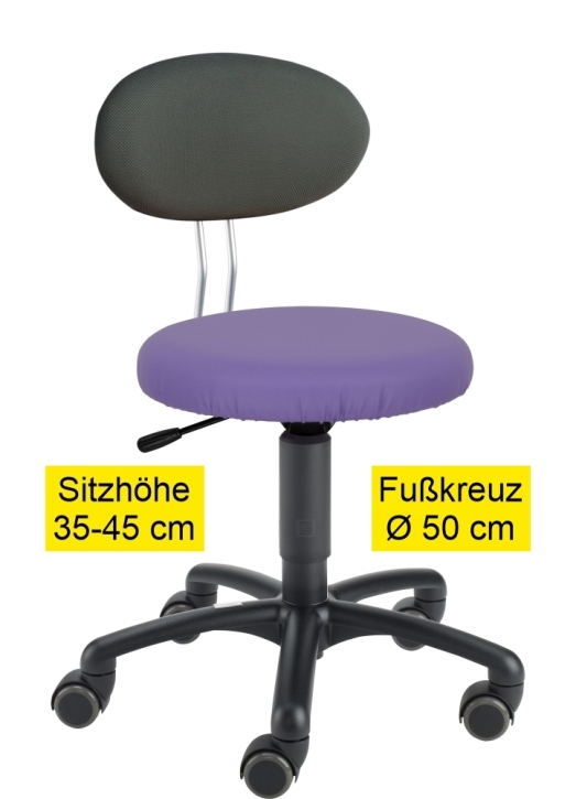Erzieherstuhl LeitnerTwist Kiga mit Sattelsitz, Sitzhöhe 35-45 cm, Ø Fußkreuz 50 cm, 10 flieder