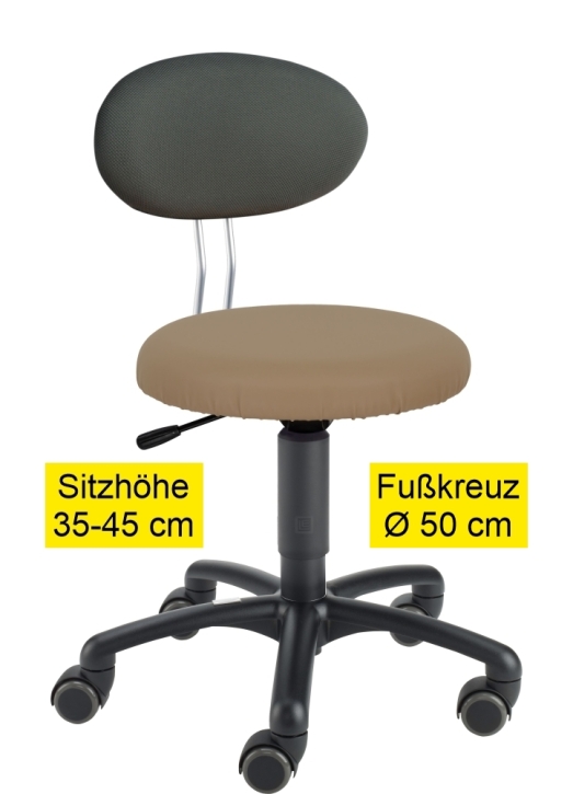 Erzieherstuhl LeitnerTwist Kiga mit Sattelsitz, Sitzhöhe 35-45 cm, Ø Fußkreuz 50 cm, 12 taupe