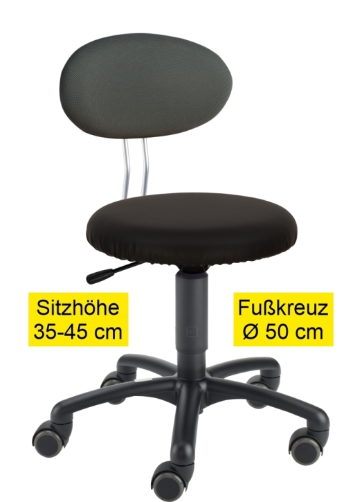 Erzieherstuhl LeitnerTwist Kiga mit Sattelsitz, Sitzhöhe 35-45 cm, Ø Fußkreuz 50 cm, 14 schwarz