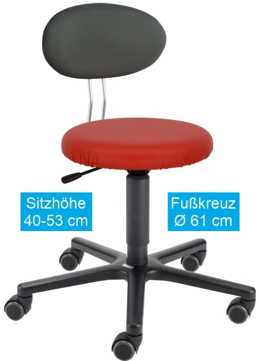 Erzieherstuhl LeitnerTwist Kiga mit Sattelsitz, Sitzhöhe 40-53 cm, Ø Fußkreuz 61 cm, 02 rot