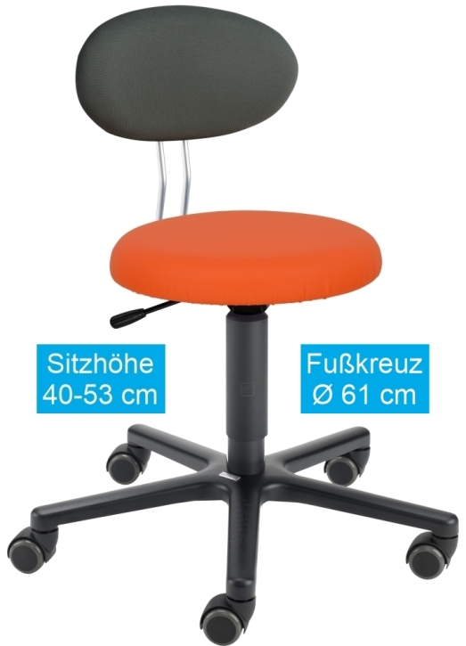 Erzieherstuhl LeitnerTwist Kiga mit Sattelsitz, Sitzhöhe 40-53 cm, Ø Fußkreuz 61 cm, 03 orange