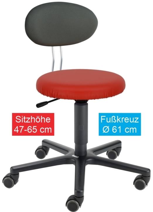 Erzieherstuhl LeitnerTwist Kiga mit Sattelsitz, Sitzhöhe 47-65 cm, Ø Fußkreuz 61 cm, 02 rot