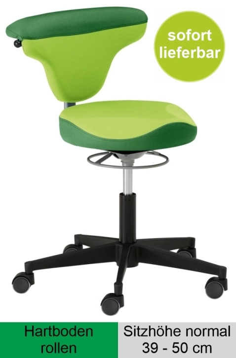 Torro-Sit mit Vitalsitz, Sitzhöhe 39-50 cm, Hartboden-Rollen, Stoff hellgrün - Stoff grün