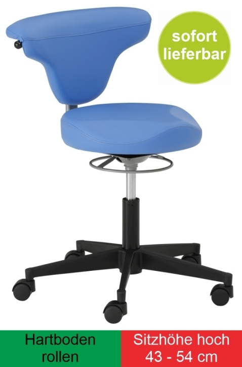 Torro-Sit mit Vitalsitz, Sitzhöhe extra-hoch 43-54 cm, Hartboden-Rollen, komplett in Kunstleder blau