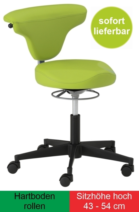 Torro-Sit mit Vitalsitz, Sitzhöhe extra-hoch 43-54 cm, Hartboden-Rollen, komplett in Kunstleder grün