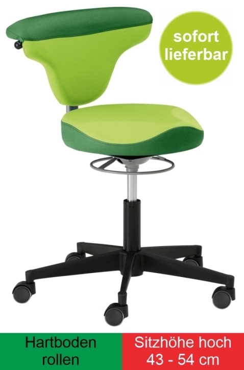 Torro-Sit mit Vitalsitz, Sitzhöhe extra-hoch 43-54 cm, Hartboden-Rollen, Stoff hellgrün - Stoff grün