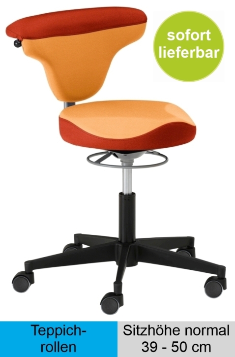 Torro-Sit mit Vitalsitz, Sitzhöhe 39-50 cm, Teppich-Rollen, Stoff gelb - Stoff orange