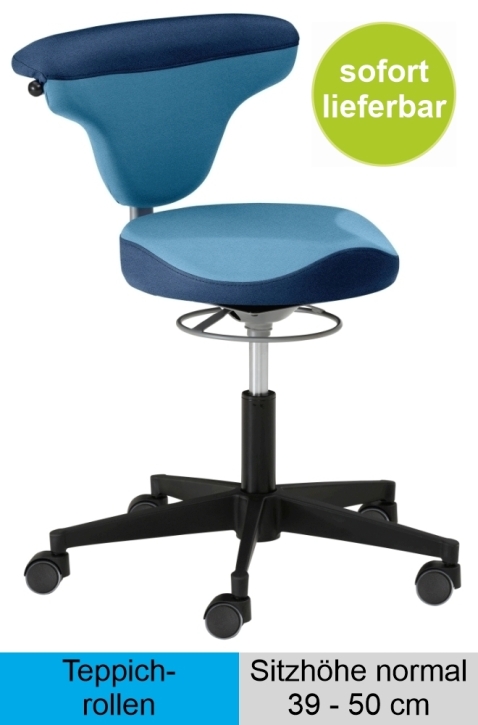 Torro-Sit mit Vitalsitz, Sitzhöhe 39-50 cm, Teppich-Rollen, Stoff hellblau - Stoff blau