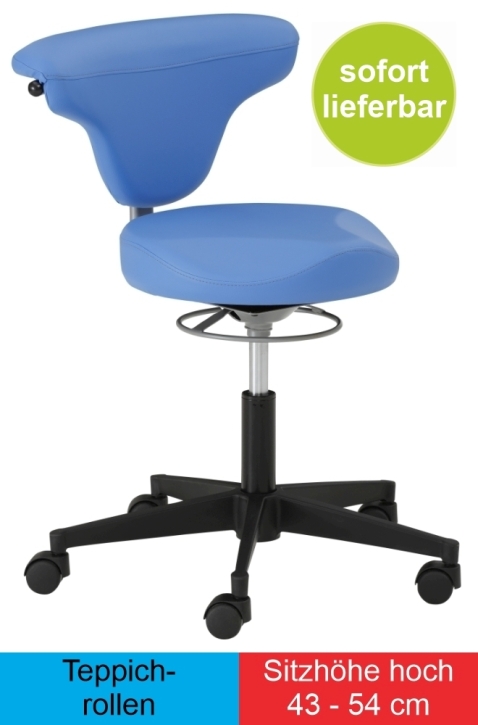 Torro-Sit mit Vitalsitz, Sitzhöhe extra-hoch 43-54 cm, Teppich-Rollen, komplett in Kunstleder blau