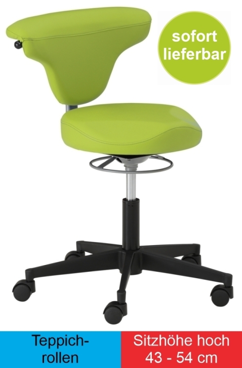 Torro-Sit mit Vitalsitz, Sitzhöhe extra-hoch 43-54 cm, Teppich-Rollen, komplett in Kunstleder grün