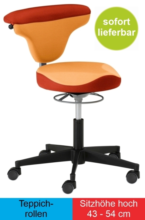 Torro-Sit mit Vitalsitz, Sitzhöhe extra-hoch 43-54 cm, Teppich-Rollen, Stoff gelb - Stoff orange