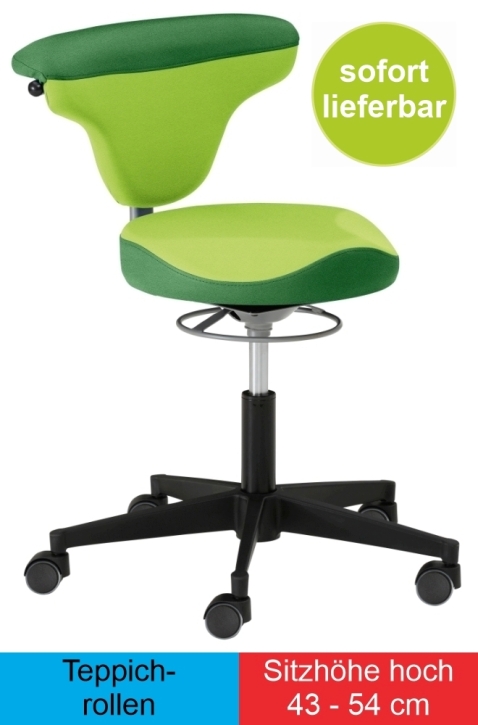 Torro-Sit mit Vitalsitz, Sitzhöhe extra-hoch 43-54 cm, Teppich-Rollen, Stoff hellgrün - Stoff grün