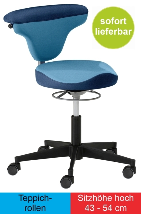 Torro-Sit mit Vitalsitz, Sitzhöhe extra-hoch 43-54 cm, Teppich-Rollen, Stoff hellblau - Stoff blau