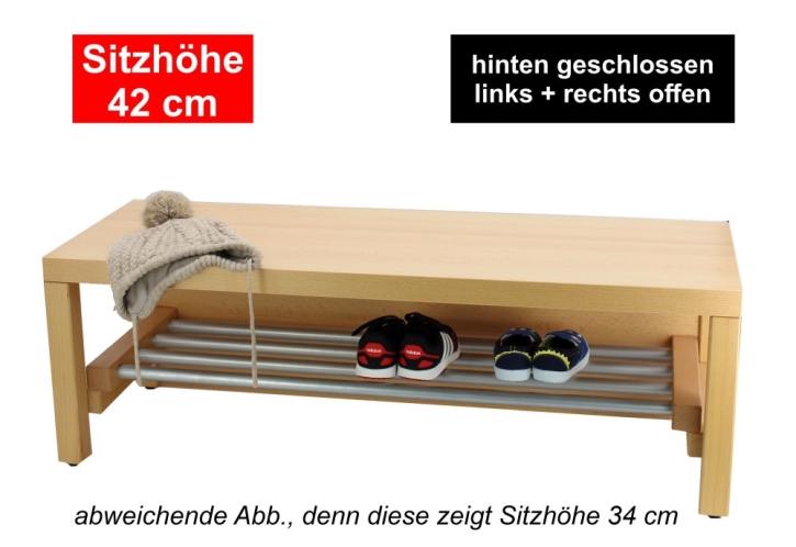 Garderobenbank Stollenbauweise, hinten geschlossen, mit Schuhrost aus Aluminium, 3 Plätze, 60 cm breit, 35 cm tief, Sitzhöhe 42 cm