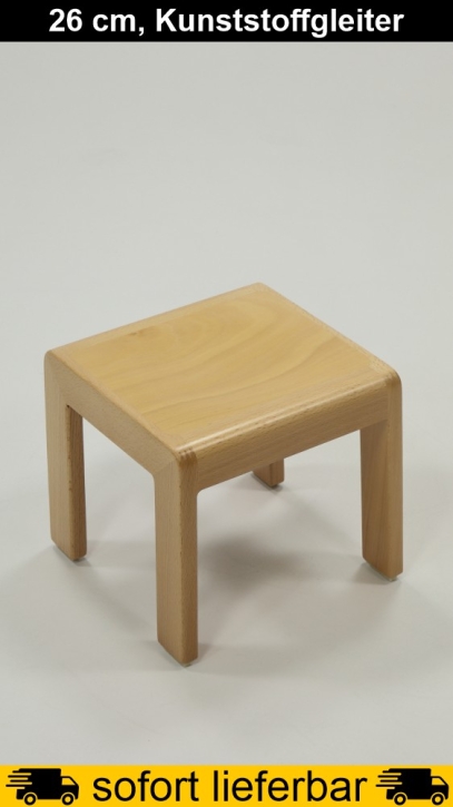 Hocker ERIC, Buche massiv, Sitzhöhe 26 cm, Kunststoffgleiter