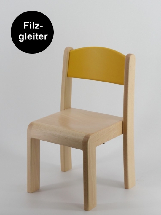 Stuhl ERIC mit gelber Rückenlehne, Sitzhöhe 26 cm, Filzgleiter