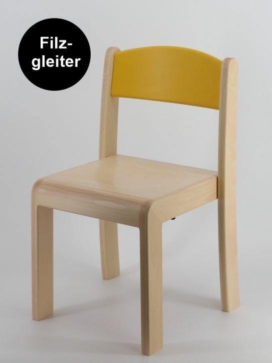 Stuhl ERIC mit gelber Rückenlehne, Sitzhöhe 31 cm, Filzgleiter