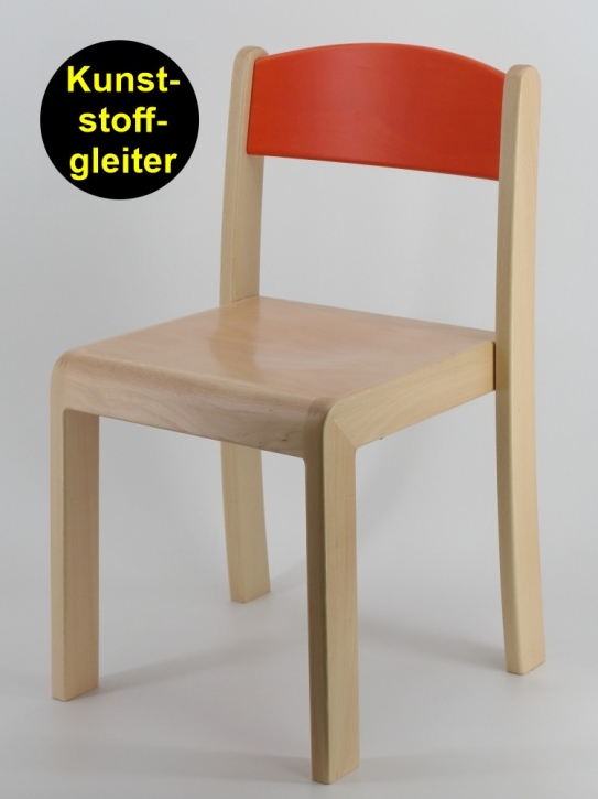 Stuhl ERIC mit orangener Rückenlehne, Sitzhöhe 35 cm, Kunststoffgleiter