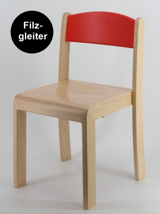 Stuhl ERIC mit roter Rückenlehne, Sitzhöhe 35 cm, Filzgleiter