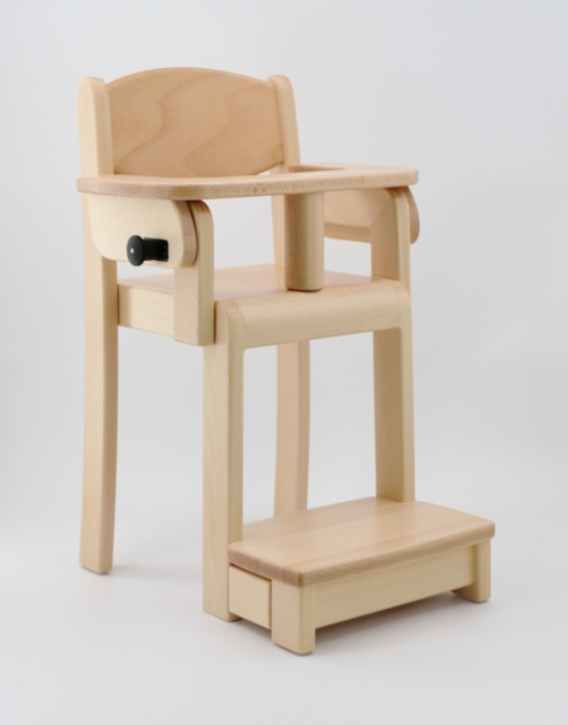 Krippenstuhl mit integrierter Fußbank für Tischhöhe 58 / 59 cm, simulierte Sitzhöhe 26 cm, Kunststoffgleiter, inklusive Aufsteckbügel