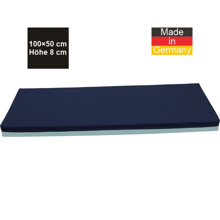 Bodenliegepolster, Bezug eine Seite Jeansstoff, andere Seite 319 Kunstleder Lotos hellblau, 100 x 50 x 8 cm