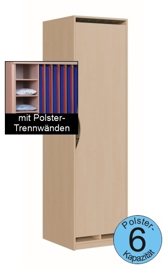 Polsterschrank mit Dekortüren, mit Polster-Trennwänden,  für 6 Polster, B/H/T 62×227×65/67 cm