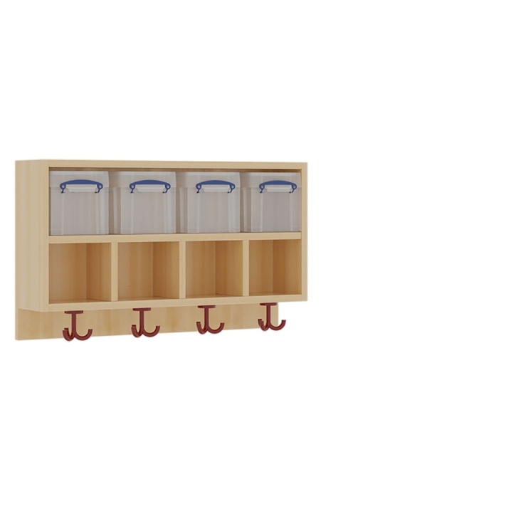 Mützenablage 2-reihig mit Kunststoffboxen, 4 Plätze, B/H/T 80 x 46 x 27 cm